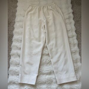 SAKS FIFTH AVENUE REAL CLOTHES Silk Cream Wide Leg Pants-Vintage 90s - L